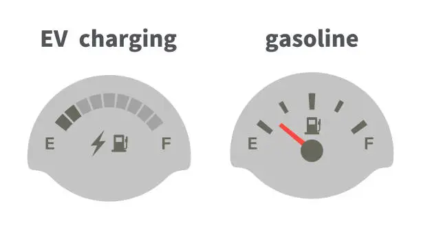 Vector illustration of Illustration of electric car and gasoline car fuel gauge