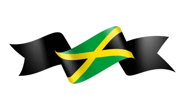 Vector illustration of Jamaica flag Ribbon - Vector Stock Illustration