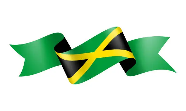 Vector illustration of Jamaica flag Ribbon - Vector Stock Illustration