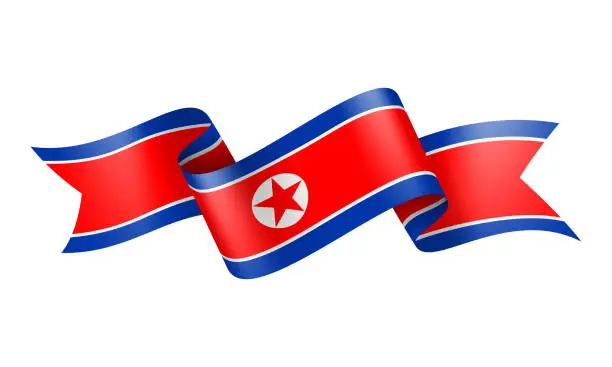 Vector illustration of North Korea flag Ribbon - Vector Stock Illustration