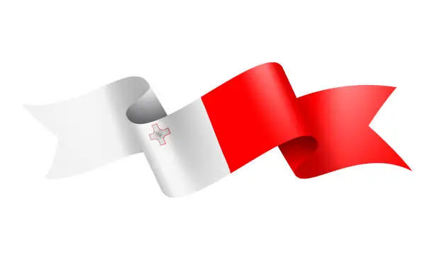 Vector illustration of Malta flag Ribbon - Vector Stock Illustration