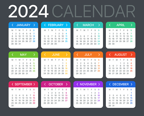 2024 calendar - Monday to Sunday - Vector Template