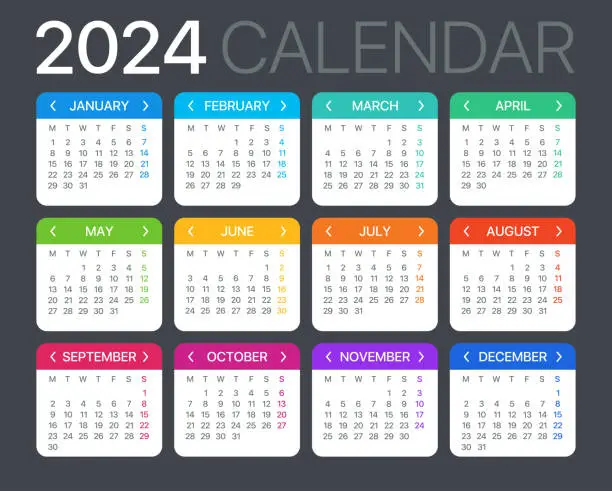 Vector illustration of 2024 Calendar - vector template graphic illustration - Monday to Sunday