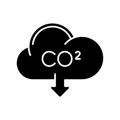 Carbon emissions black line and fill vector icon with clean lines and minimalist design, universally applicable across various industries and contexts. This is also part of an icon set.