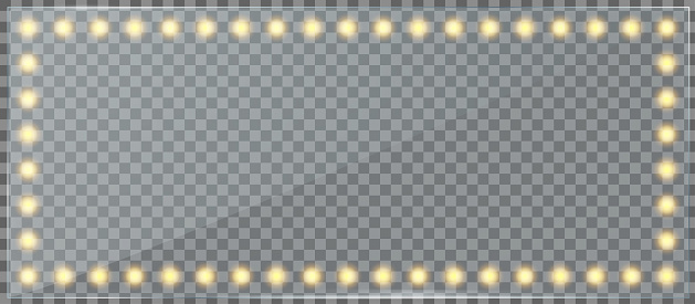 Lamp rectangle around the mirror, light glitter bulb wall frame - stock vector
