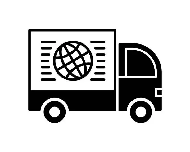 Vector illustration of Delivering Worldwide Black Line & Fill Vector Icon