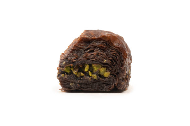 Turkish chocolate baklava isolated on white background.