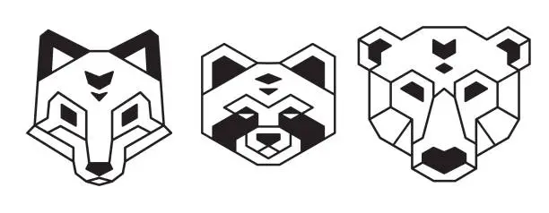 Vector illustration of Geometric polygonal animal heads