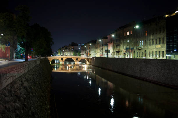 istock Miljacka River by Night. Sarajevo Cityscape 1501772432