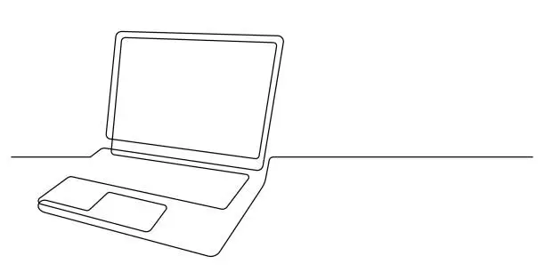 Vector illustration of laptop in continuous line drawing minimalism style