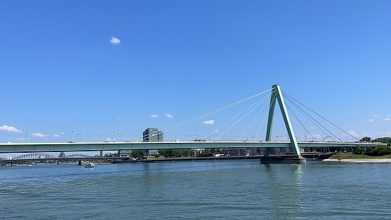 Severinsbrücke across the Rhein River in Cologne, North Rhine-Westphalia, Germany.