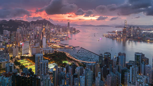Aerial view Time lapse of Hong Kong city skyline