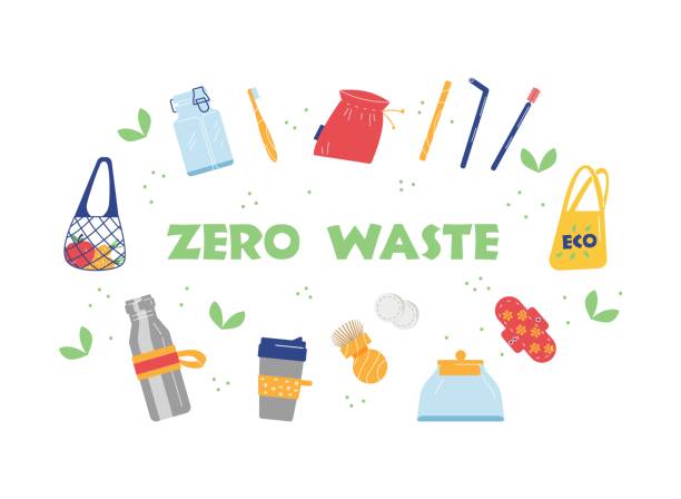 baner zero waste lub nagłówek strony internetowej dla problemów środowiskowych, płaski wektor. - plastic bag bag transparent plastic stock illustrations