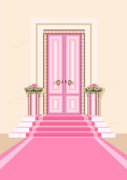 illustrazioni stock, clip art, cartoni animati e icone di tendenza di porta della principessa rosa - textured gold backgrounds architecture and buildings