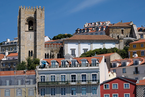 The colorful Alfama district, the old town of Lisbon, Portugal, on a sunny day