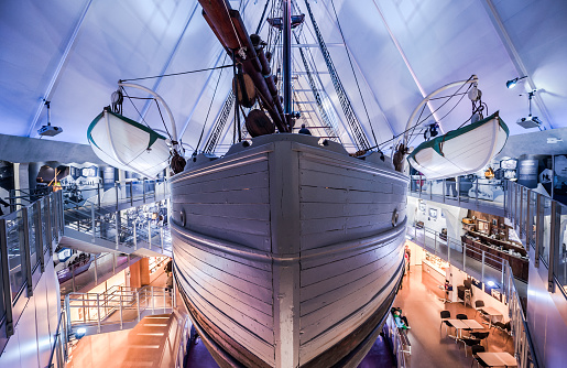 Oslo, Norway - August 10 2012: Stern of Fram polar expedition ship on display at Fram Museum in Oslo.