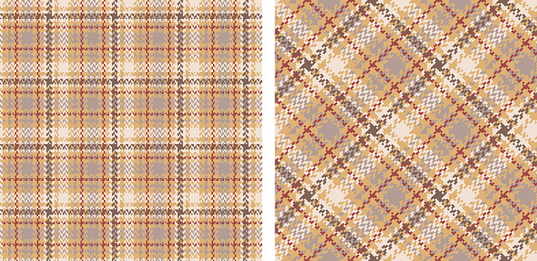 Plaid seamless vector pattern set. Color straight and oblique scottish cage pixel texture. Fashionable checkered wallpaper. Printing on fabric, shirt, textile, curtain and tablecloth. Vector.