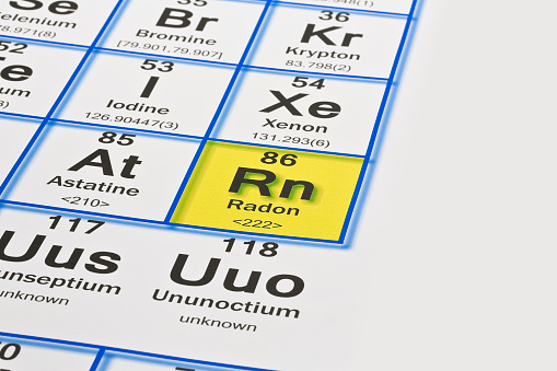 Radon gas periodic table concept with the Mendeleev periodic table of the elements