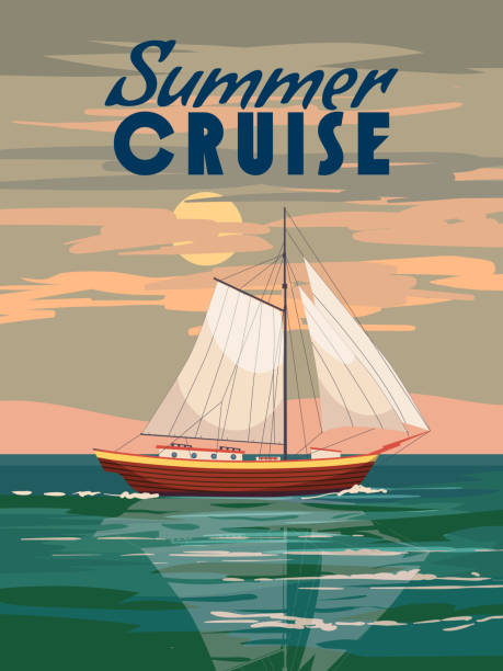 Sailboat Summer Cruise Poster Retro Sailing Ship On The Osean Sea 