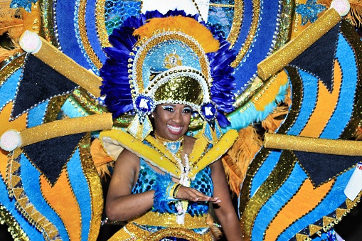 Samba school parade at the street Carnival in Sesimbra, Portugal, on February 13, 2024