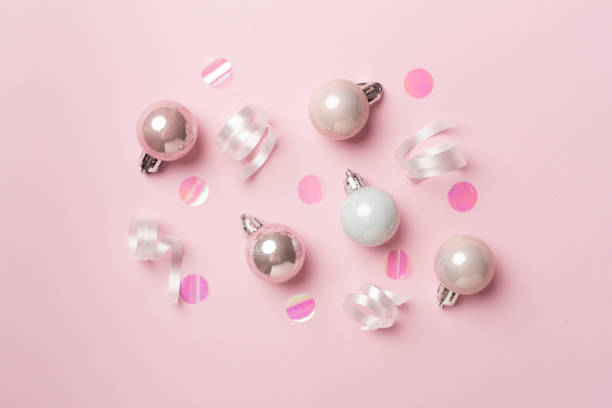 istock Christmas balls on color background, top view 1501910833