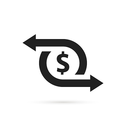 black easy cash flow icon with dollar symbol. concept of us currency sign for business or speed cashflow. simple trend modern minimal refinance graphic design web element isolated on white