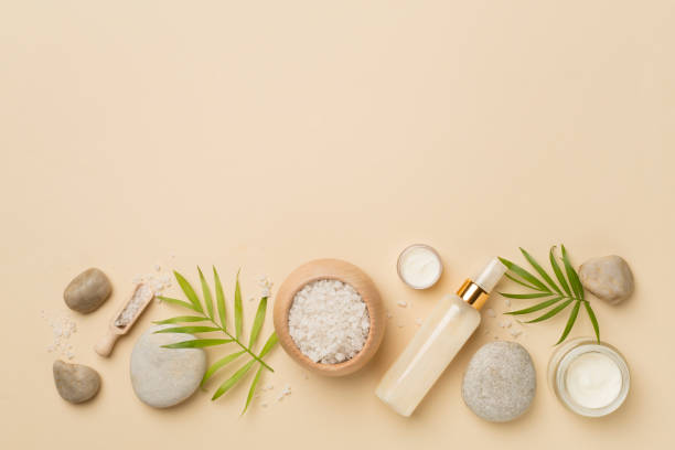 istock Composition with spa products on color background, top view 1501915852