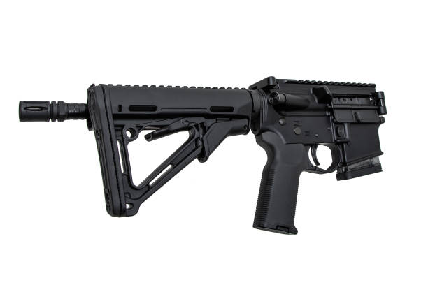 istock Modern automatic rifle isolated on white background. Weapons for police, special forces and the army. Folding automatic carbine. Assault rifle on white back. 1501921487