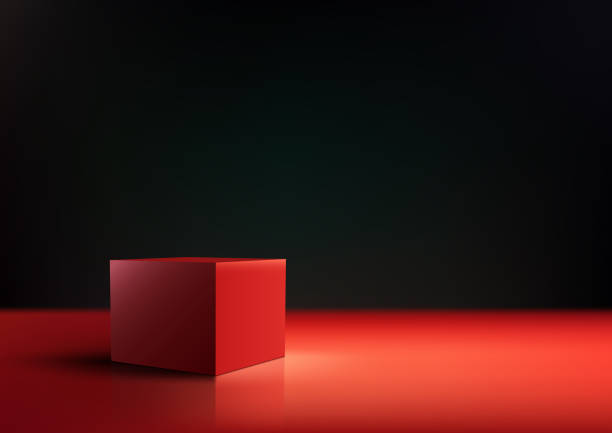 istock 3D realistic red box podium stand minimal wall scene on black background minimal style 1501926157
