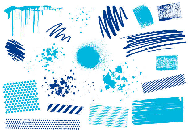 Blue Grunge textures, pen marks and design elements Blue grunge sponge paint marks, scribbles and textured patterns background illustration street art stock illustrations