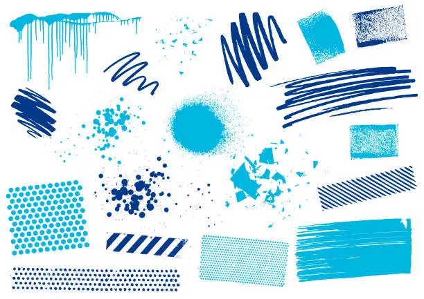 Vector illustration of Blue Grunge textures, pen marks and design elements