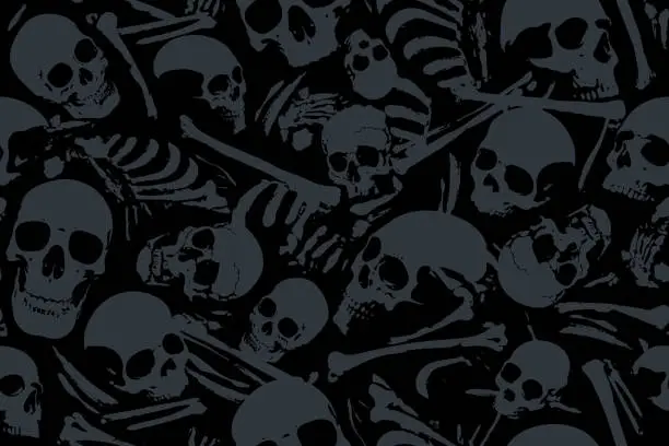 Vector illustration of Seamless dark skulls and bones pattern