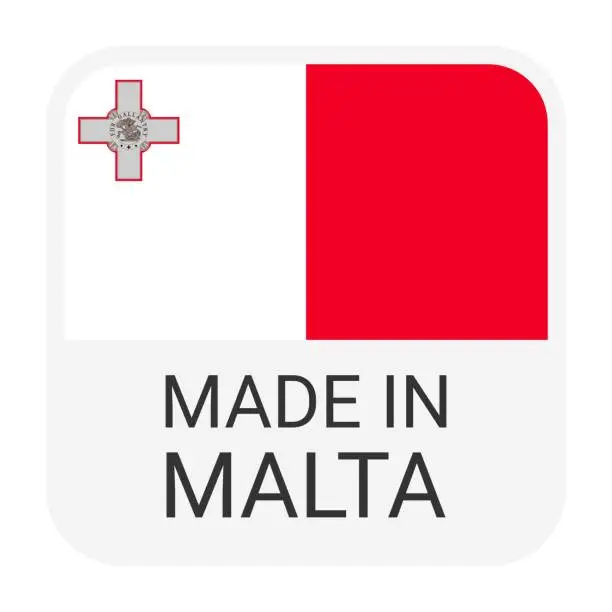 Vector illustration of Made in Malta badge vector. Sticker with stars and national flag. Sign isolated on white background.