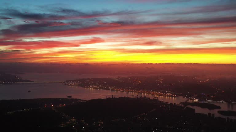 City night view and romantic skyline at dawn