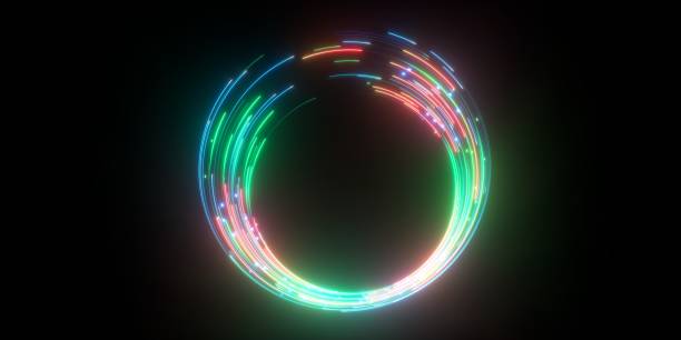 istock 3d render, abstract background with neon ring, red green glowing round lines. Futuristic wallpaper 1501956969