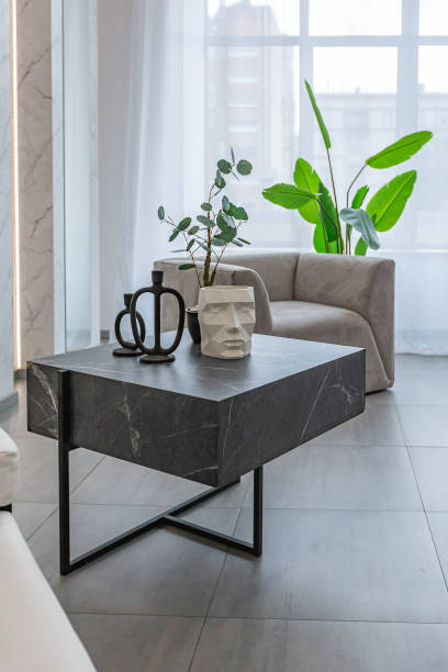 istock stylish bright modern bedroom interior with decorative niches with LED lighting and a huge panoramic window in gray and white colors and geometric shapes 1501974024