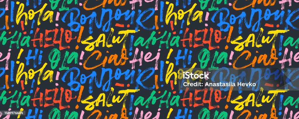 9hello Words Seamless Pattern With Colorful Words Hello In Different Languages Stock ...