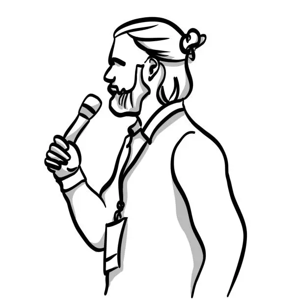 Vector illustration of Profile Of Young Man Speaker Sketch