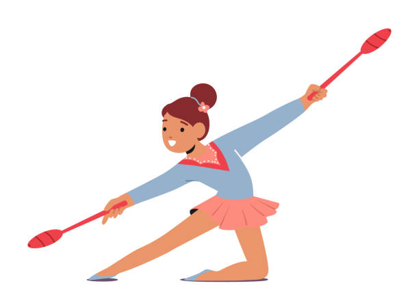 ilustrações de stock, clip art, desenhos animados e ícones de cute young girl gymnast character twirls and moves with elegance, captivating audiences, vector illustration - small gymnastics athlete action