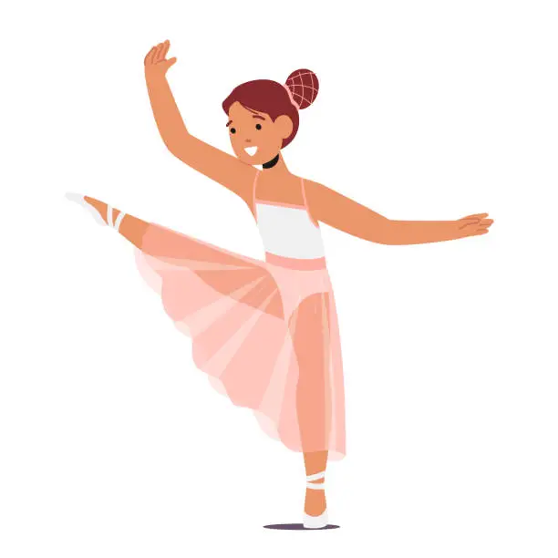 Vector illustration of Cute and Charming Young Girl Character Dressed In A Tutu And Ballet Slippers, Poised And Graceful, Radiating Beauty