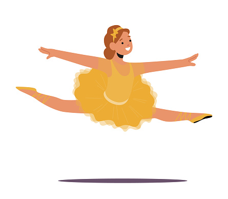 Graceful And Poised, The Little Ballerina Girl Exudes Elegance As She Leaps With Delicate Precision, Her Tutu And Ballet Slippers Adding To Her Enchanting Presence. Cartoon People Vector Illustration