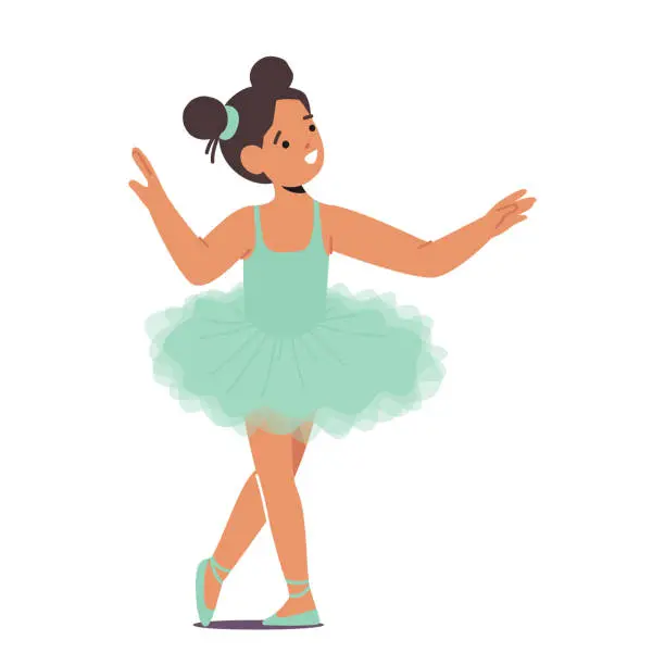 Vector illustration of Cute Young Ballerina Character, Captivates With Her Graceful Pose And Delicate Tutu, Expressing A Sense Of Poise