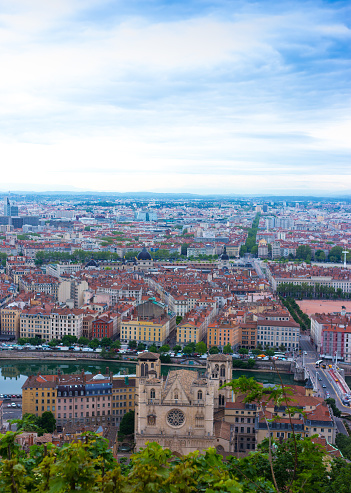 Lyon, France: View of Medieval Saint-Jean Cathedral from Above. Taken from Fourviere Hill.