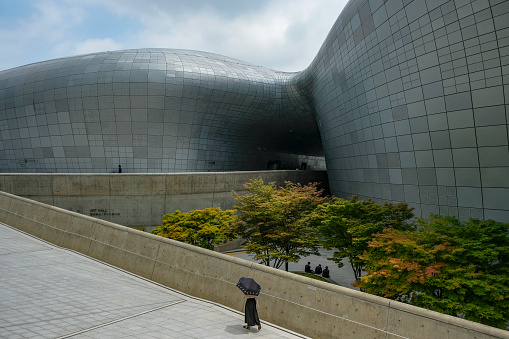 Seoul, South Korea - June 23, 2023: Views of Dongdaemun Design Plaza in Seoul, the building designed by Zaha Hadid and Samoo. South Korea.