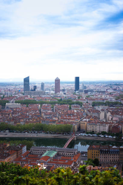Lyon, France: View of Presque’ile and Lyon-Part-Dieu Business District from Above. Shot on Fourviere Hill.