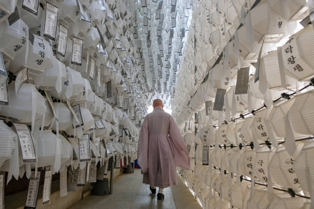 Seoul, South Korea - June 25, 2023: A monk at the Jogyesa Temple in Seoul, South Korea.