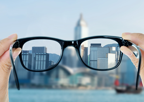 Eye glasses looking to cityscape