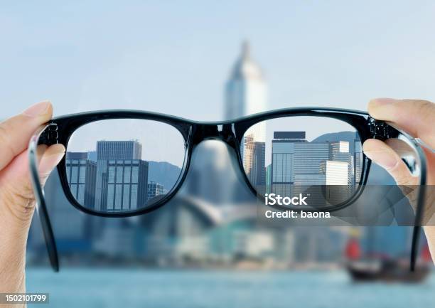 Eye Glasses Looking To Cityscape Stock Photo - Download Image Now - Change, Eyesight, Eyeglasses
