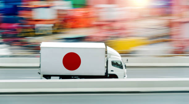 istock Driving truck with Japanese flag 1502101808