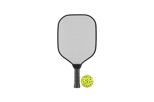 pickleball sport equipment - paddels and balls isolated on white background - 3d illustration